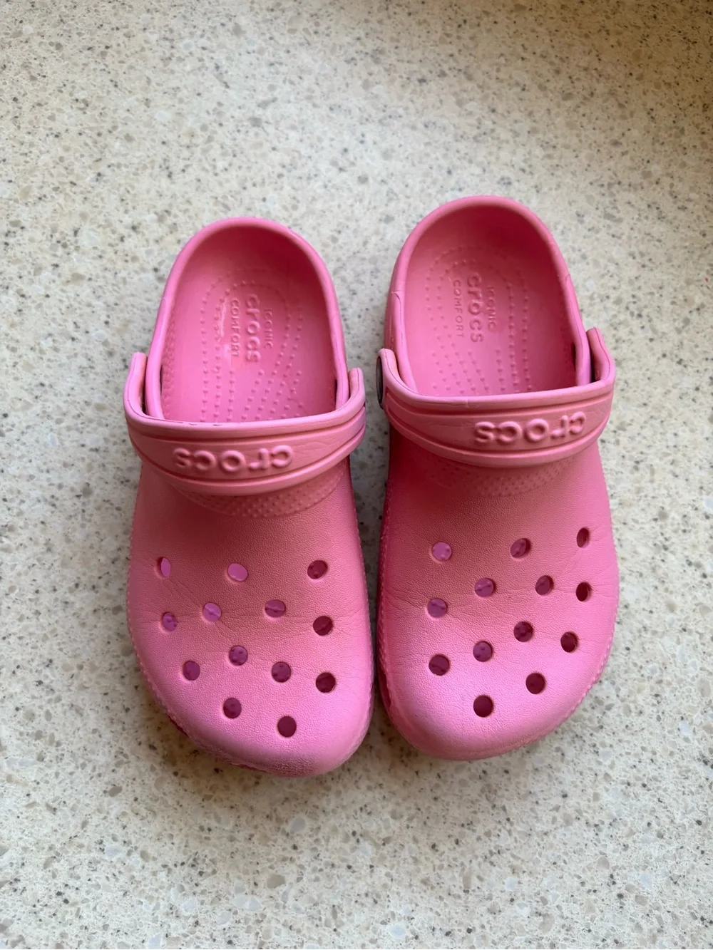 CROCS - Kids Pink Classic Croc Clogs - Slip-On Shoes w/ Heal Strap Girl Size 12